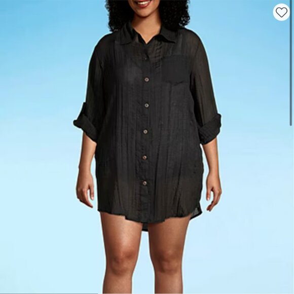 Black Soft Crinkle Swimsuit Cover-up Dress 1X - Picture 3 of 14